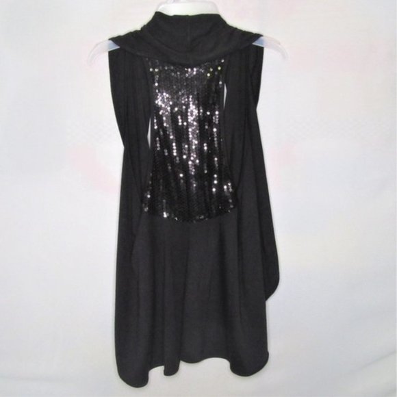 Dots Fashion Women's Draped Cardigan Vest with Sequin Back, Black - Picture 2 of 4